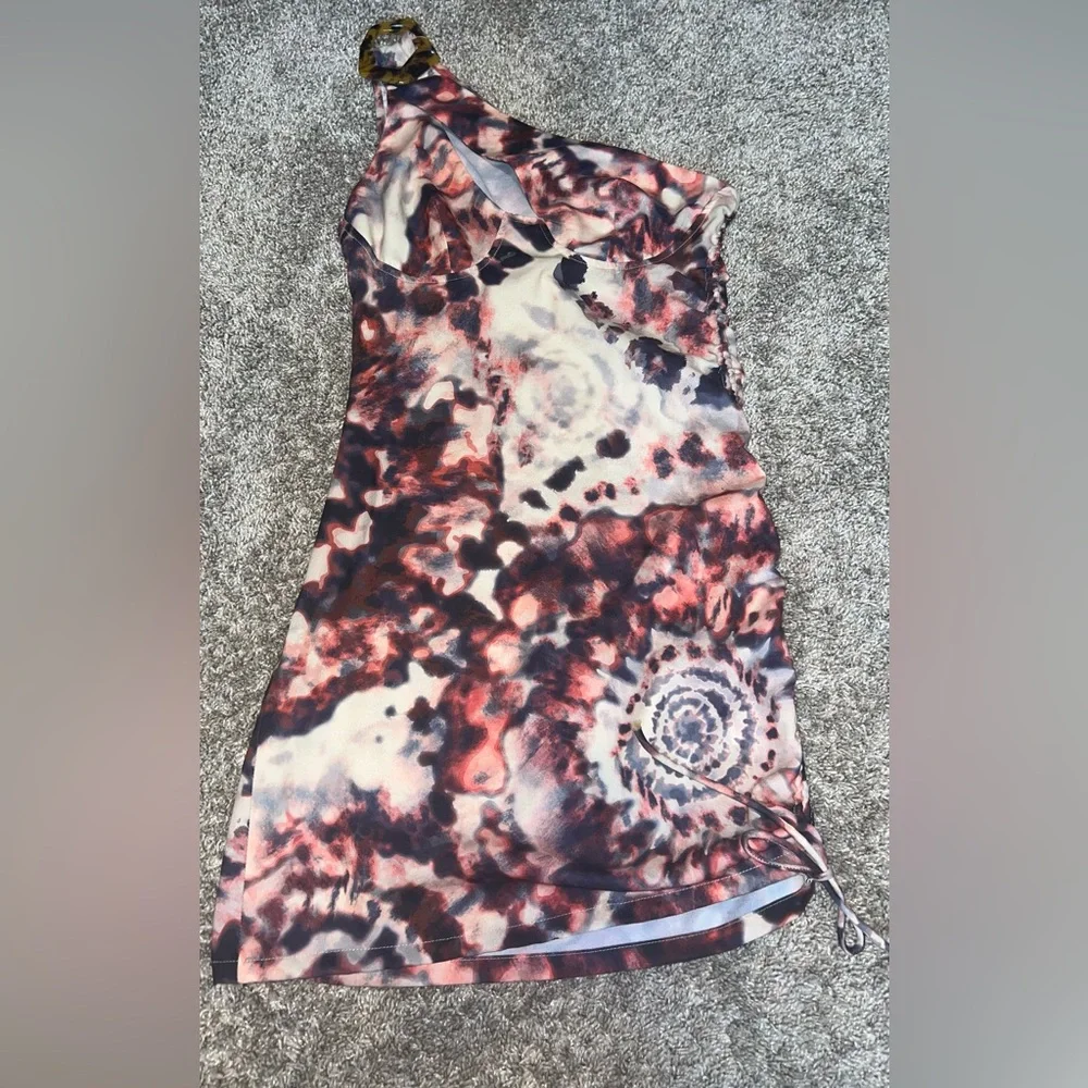 Jaded London Tie Dye Print One Shoulder Ruched Side Mini Dress Size 2 - Picture 8 of 13